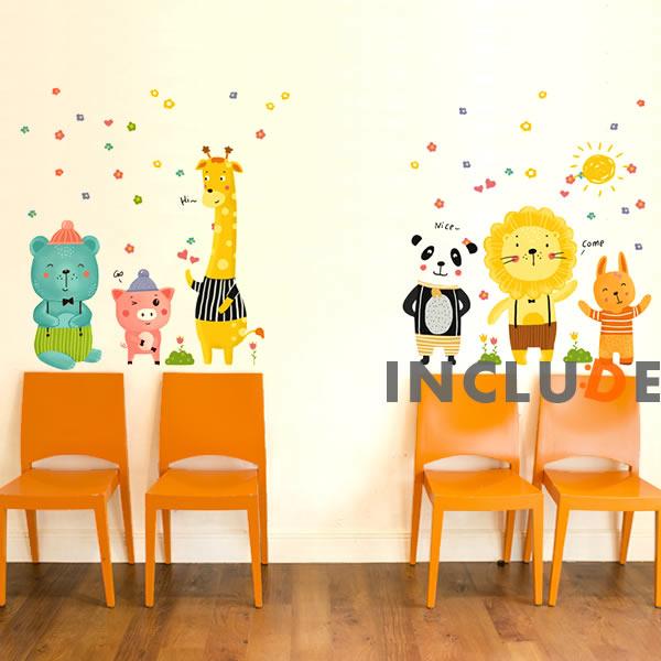 ウォールステッカー キッズ 子供 アニマル 動物 動物園 童話 ライオン キリン パンダ ブタ 熊 ...