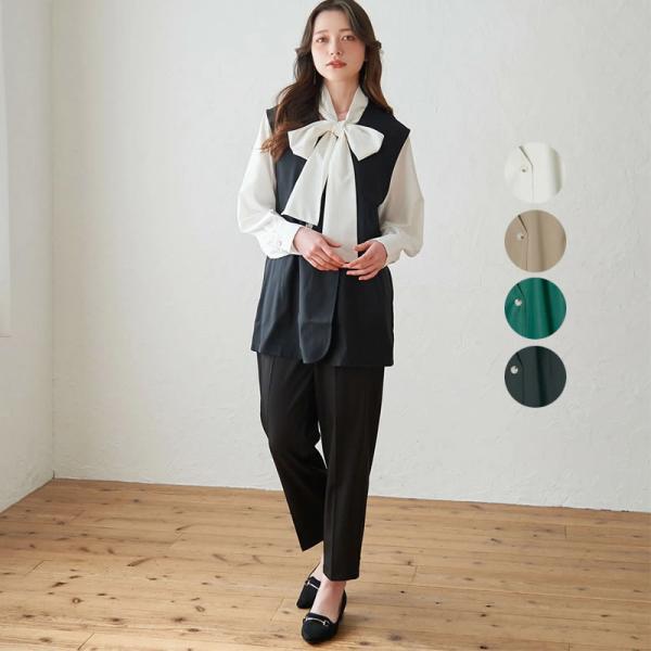 旬の肩広のシルエット 女性らしく柔らかい印象のダブルボタンスリーブレスジャケット ジレ