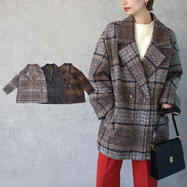 落ち着いたトーンにポイントカラーがあしらわれたリングチェックダブルジャケット