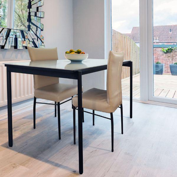 組立設置付 セラミック スチール脚ダイニングセット 幅135 3点セット チェア 白 ホワイト グレ...