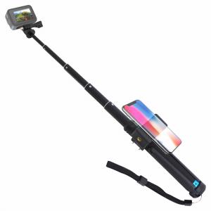 ストラップ付き GoPro ミニセルカ棒 6段階伸縮 アルミ製 自撮り棒 スマホホルダー付き コンパクト