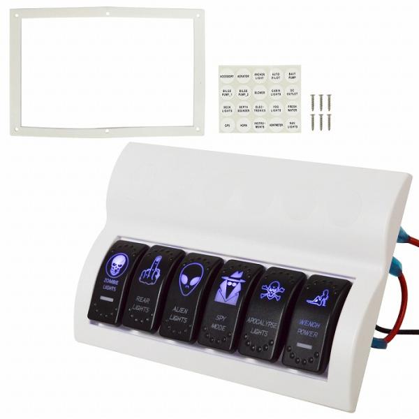 6連 防水 ロッカースイッチ マリン 船 ボート ヨット トラック クルーザー 12V/24V ホワ...