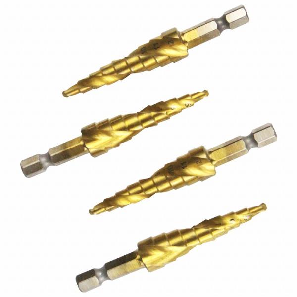 4本セット φ 4mm-12mm チタンコーティング 六角軸 タケノコ ステップ ドリル ビット 替...