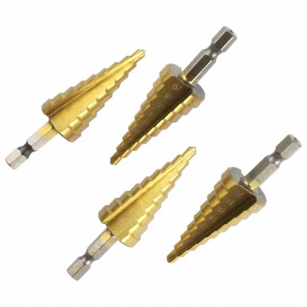 4本セット φ 4mm-20mm チタンコーティング 六角軸 タケノコ ドリル ビット 替え刃 スト...