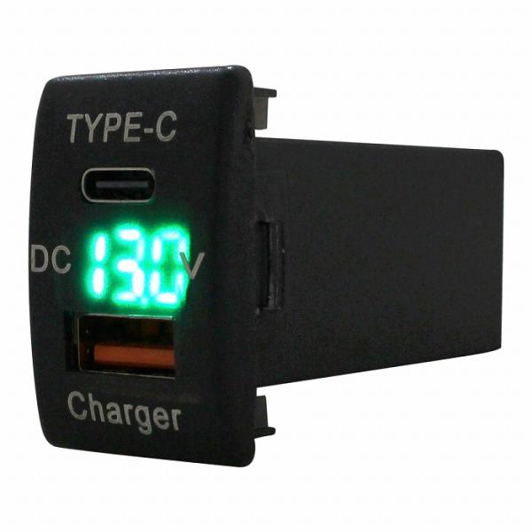 スズキA ワゴンR MH23S LED：グリーン 電圧計 USB Type-C タイプC ポート Q...