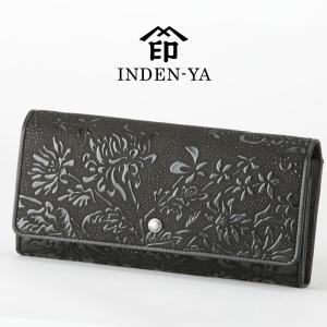印傳屋（INDEN-YA） 印伝 長財布 束入 2310 黒地鹿革黒漆 ローズ小柄
