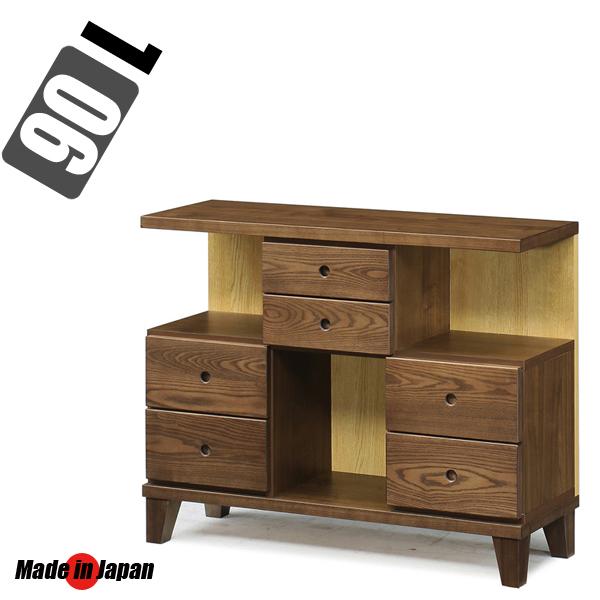 キャビネット 飾り棚 完成品 おしゃれ サイドボード 90 2段 引き出し 収納 棚 オープンラック...