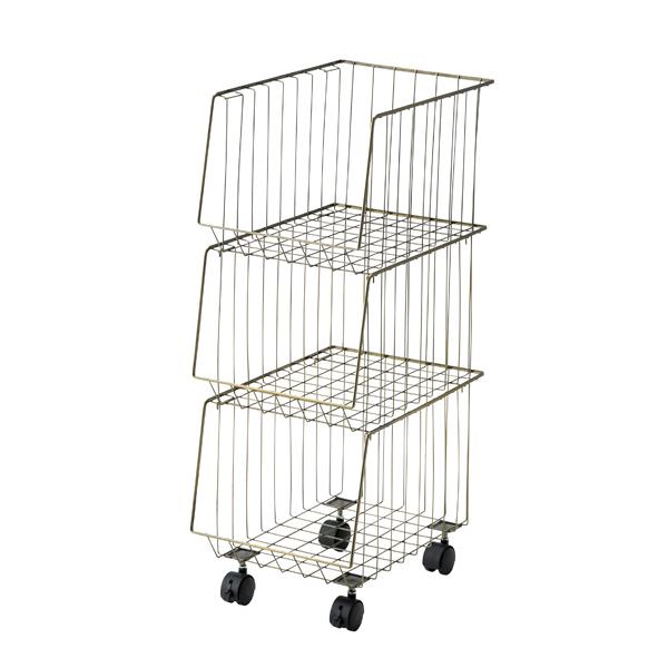 キャリー付き スタッキングワゴン [3段] 収納 東谷  キャリー 屋外 ランドリー バスケット 衣...