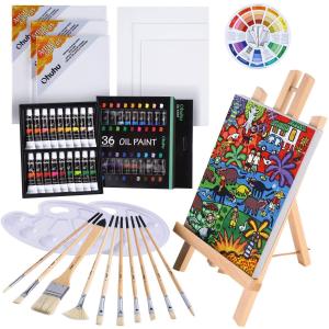 油絵セット Ohuhu 56個 36色 画材セット 油絵 木製イーゼル