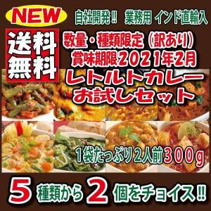 最終　ポイント消化 訳あり 期間限定　賞味期限2021年2月　インドカレー レトルト 選べる2種 業務用 300g  2食セット 送料無料 （1袋2人前x2） セール