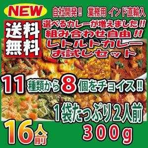 ポイント消化 種類が更に増えました。　　業務用　レトルト インドカレー 300g 　8食セット 送料無料 （1袋2人前x8）　リニューアル　セール