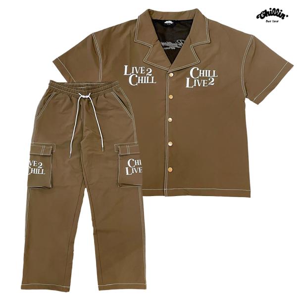 CHILLIN' チリン ナイロン セットアップ 上下セット シャツ 半袖 ショートスリーブ カーゴ...