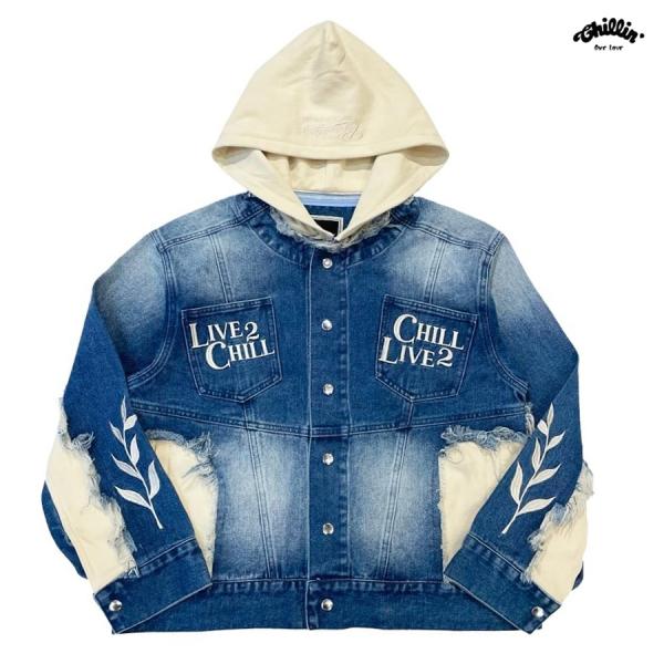 CHILLIN チリン デニムジャケット アウター ジャケット ジーンズ 長袖 ロングスリーブ ロゴ...