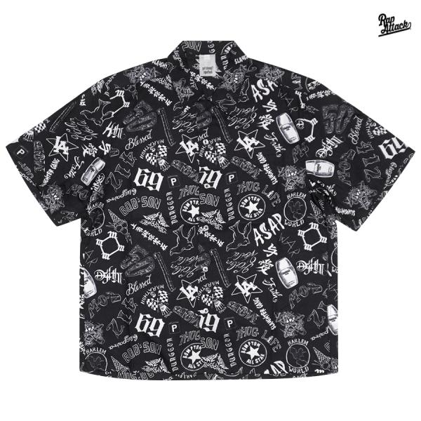 RAP ATTACK ラップアタック オープンシャツ ボタンシャツ 柄 シャツ 半袖 ショートスリー...