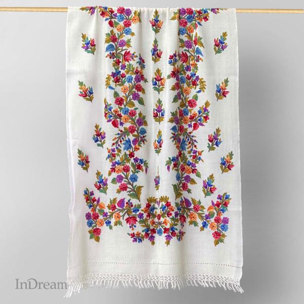 InDream アーリ刺繍ストール 白 ホワイト 大判 おしゃれ 着物ショール  クリスマス ギフト...