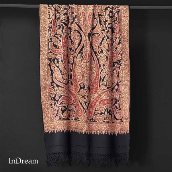 InDream アーリ刺繍ストール 黒 大判 おしゃれ 着物ショール  クリスマス ギフト 誕生日 ...