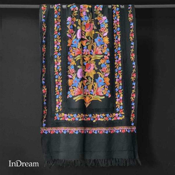InDream アーリ刺繍ストール 黒 大判 おしゃれ 着物ショール  クリスマス ギフト 誕生日 ...