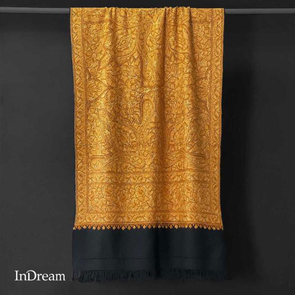 InDream アーリ刺繍ストール 黒 イエロー 大判 おしゃれ 着物ショール  クリスマス ギフト...