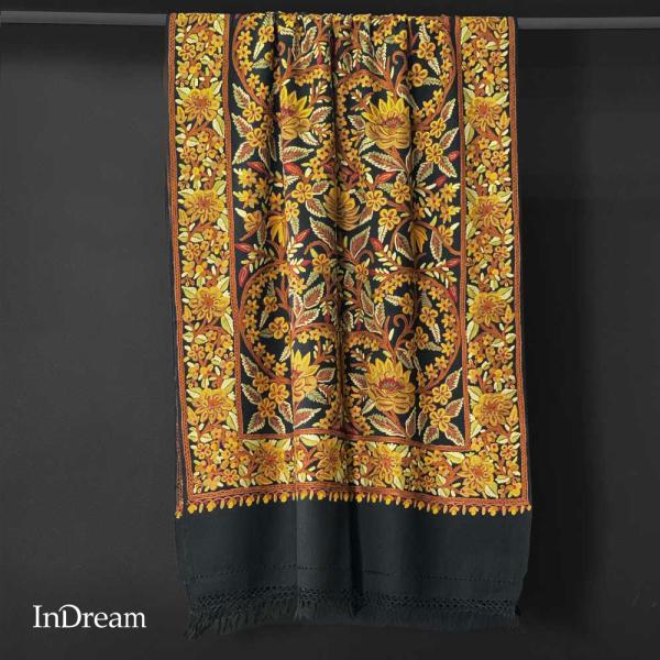 InDream アーリ刺繍ストール 黒 大判 おしゃれ 着物ショール  クリスマス ギフト 誕生日 ...