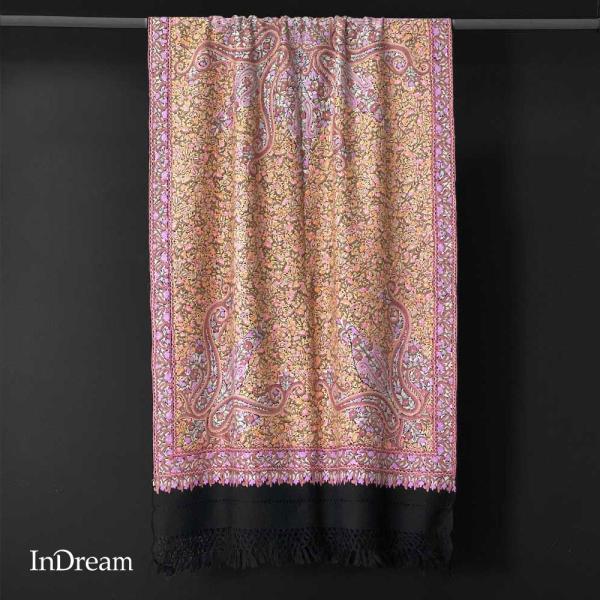 InDream アーリ刺繍ストール 黒 ピンク 大判 おしゃれ 着物ショール  クリスマス ギフト ...