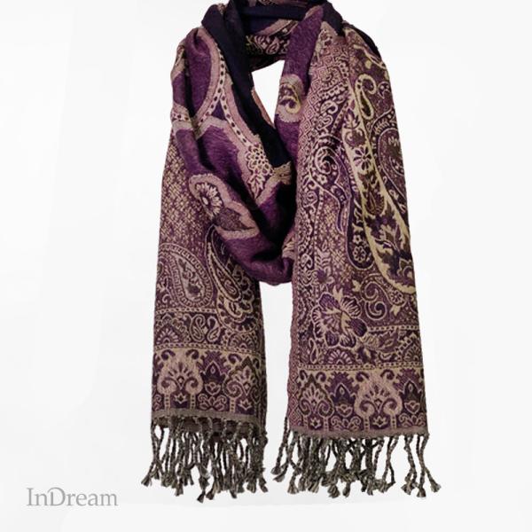 InDream ペイズリー柄 ウール ストール 大判 パープル ひざ掛け マフラー おしゃれ  クリ...