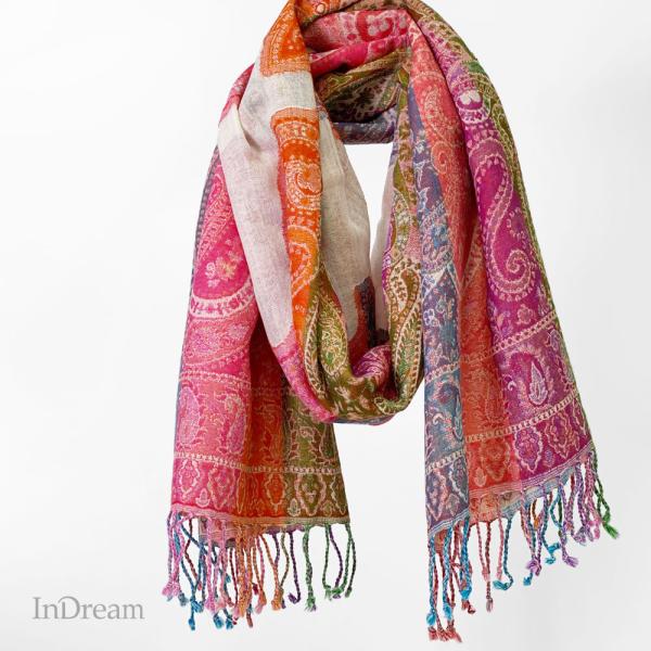 InDream ペイズリー柄 ウール ストール 大判 赤 還暦祝い ひざ掛け マフラー おしゃれ  ...