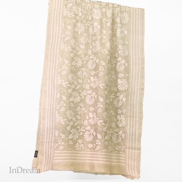InDream カンタ 刺繍 ストール 約90×250cm ホワイト ナチュラル スカーフ シルク ...