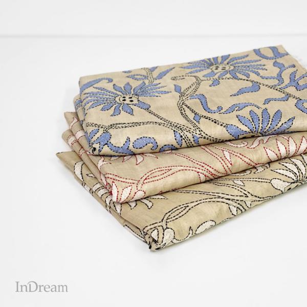 InDream カンタ 刺繍 ストール 85×250cm オフホワイト スカーフ シルク 刺し子 イ...