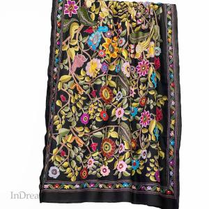 InDream カンタ 刺繍 ストール 約110×250cm スカーフ シルク 刺し子 インテリア 冷房対策 ギフト 誕生日 プレゼント 女性 60代 70代