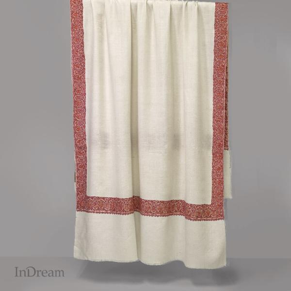 InDream ソズニ刺繍ストール パシュミナ 100cm巾 白(ホワイト)01  カシミヤ 着物シ...