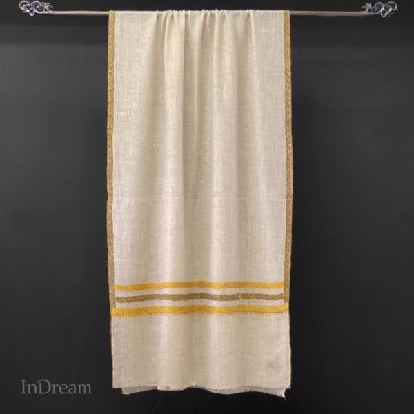 InDream ソズニ刺繍ストール パシュミナ 70cm巾 ベージュ イエロー カシミヤ 着物ショー...