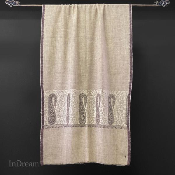 InDream ソズニ刺繍ストール パシュミナ 65cm巾 ベージュ ペイズリー カシミヤ 着物ショ...