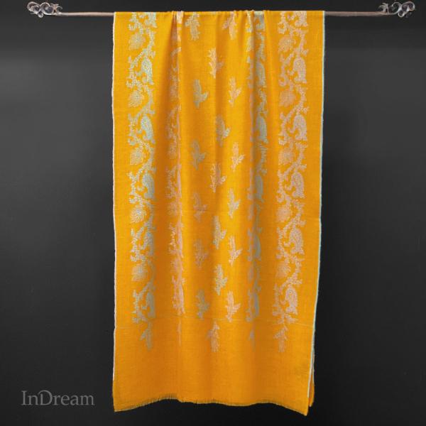 InDream ソズニ刺繍ストール パシュミナ 65cm巾 イエロー ブルー カシミヤ カシミール ...