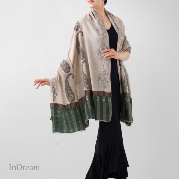 InDream ソズニ刺繍ストール パシュミナ 100cm巾 ベージュ02 カシミヤ カシミール 着...