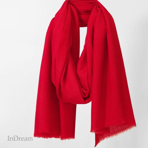 InDream スーパーファインウール ストール マフラー 赤 還暦祝い 大判 薄手 ウール 100...