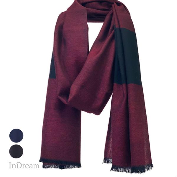 InDream ファインウール ストール マフラー ワインレッド ブラック 小判 薄手 ウール 10...