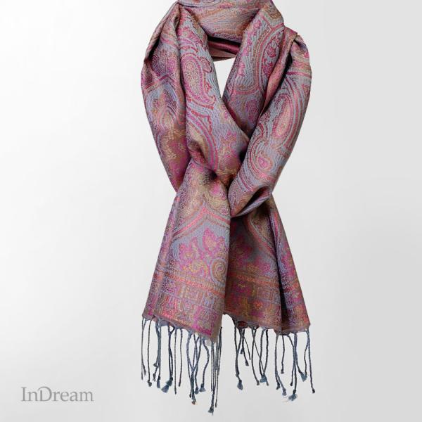 InDream ペイズリー柄 シルク ストール 小判 36cmx170cm スカーフ ピンク  春 ...