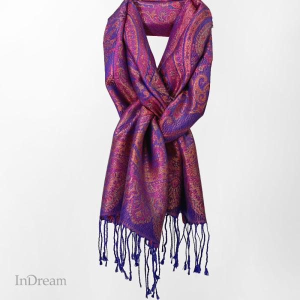 InDream ペイズリー柄 シルク ストール 小判 36cmx170cm スカーフ パープル 古希...