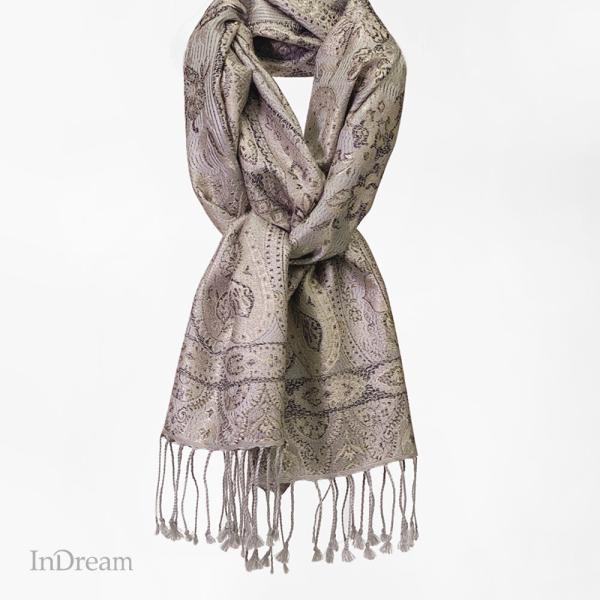 InDream ペイズリー柄 シルク ストール 小判 36cmx170cm スカーフ グレー お祝い...