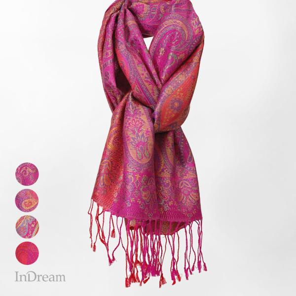 InDream ペイズリー柄 シルク ストール 小判 36cmx170cm スカーフ ピンク お祝い...