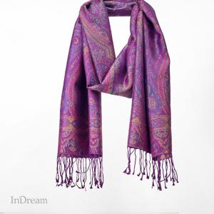 InDream ペイズリー柄 シルク ストール 中判 55cmx180cm スカーフ 紫