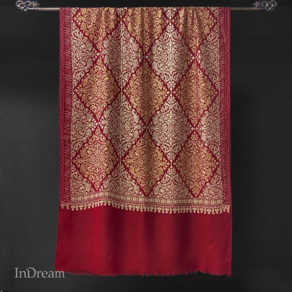 InDream 機械刺繍ストール ウール 75cm巾 赤 レッド 着物ショール 結婚式 パーティー ...