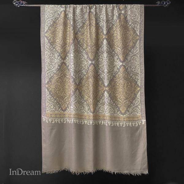 InDream 機械刺繍ストール ウール 77cm巾 グレー 着物ショール 結婚式 パーティー   ...