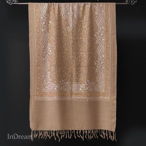 InDream 機械刺繍ストール ウール 73cm巾 マロンベージュ 着物ショール 結婚式 パーティ...