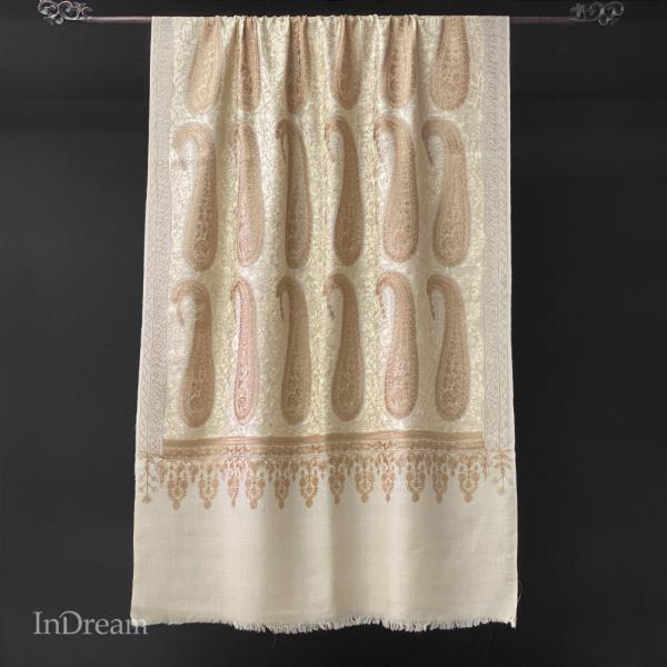 InDream 機械刺繍ストール ウール 75cm巾 ライトベージュ 着物ショール 結婚式 パーティ...