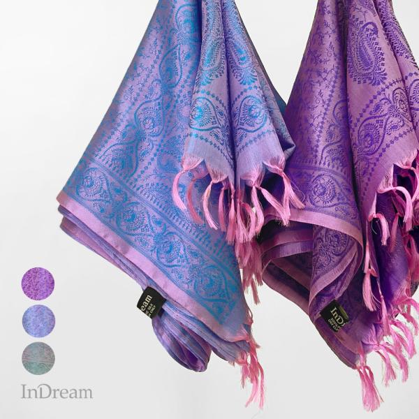 InDream ペイズリー柄シルクスカーフ おしゃれ ストール 手織り ピンク ブルー グリーン  ...