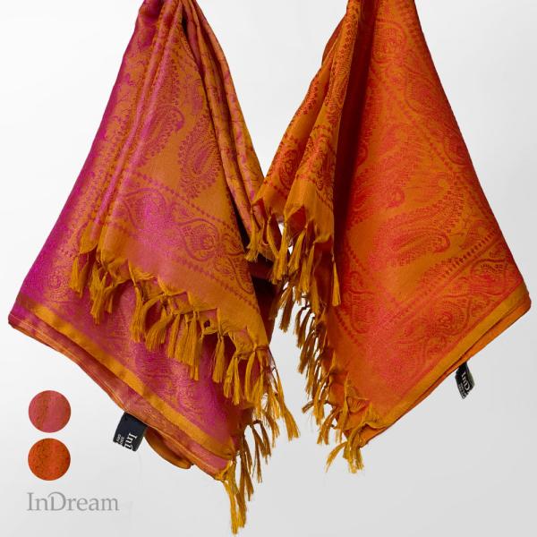 InDream ペイズリー柄シルクスカーフ おしゃれ ストール 手織り オレンジ オーカー   クリ...