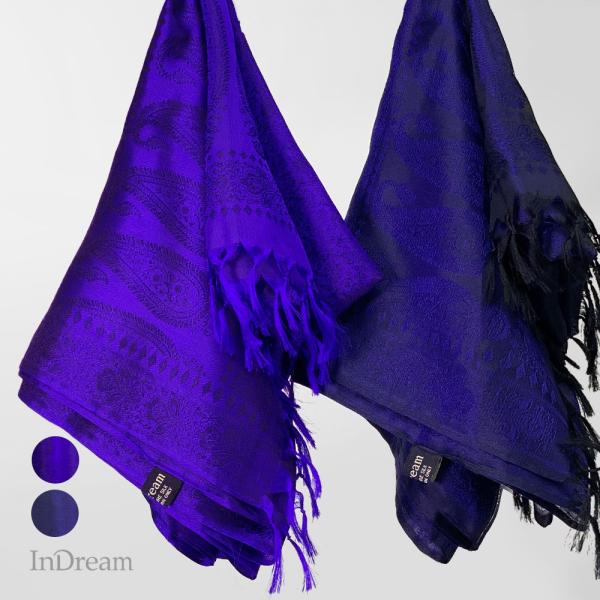 InDream ペイズリー柄シルクスカーフ おしゃれ ストール 手織り パープル   クリスマス ギ...