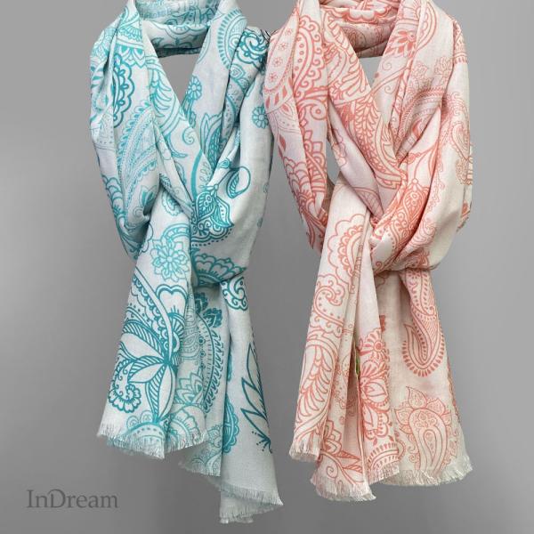 PASHMA パシュマ ストール モダール マフラー 水色  ピンクオレンジ グレー   クリスマス...