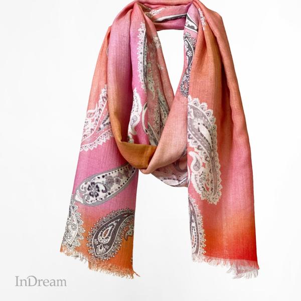 PASHMA パシュマ ストール シルクカシミヤ オレンジ ピンク グラデーション 春 夏  クリス...